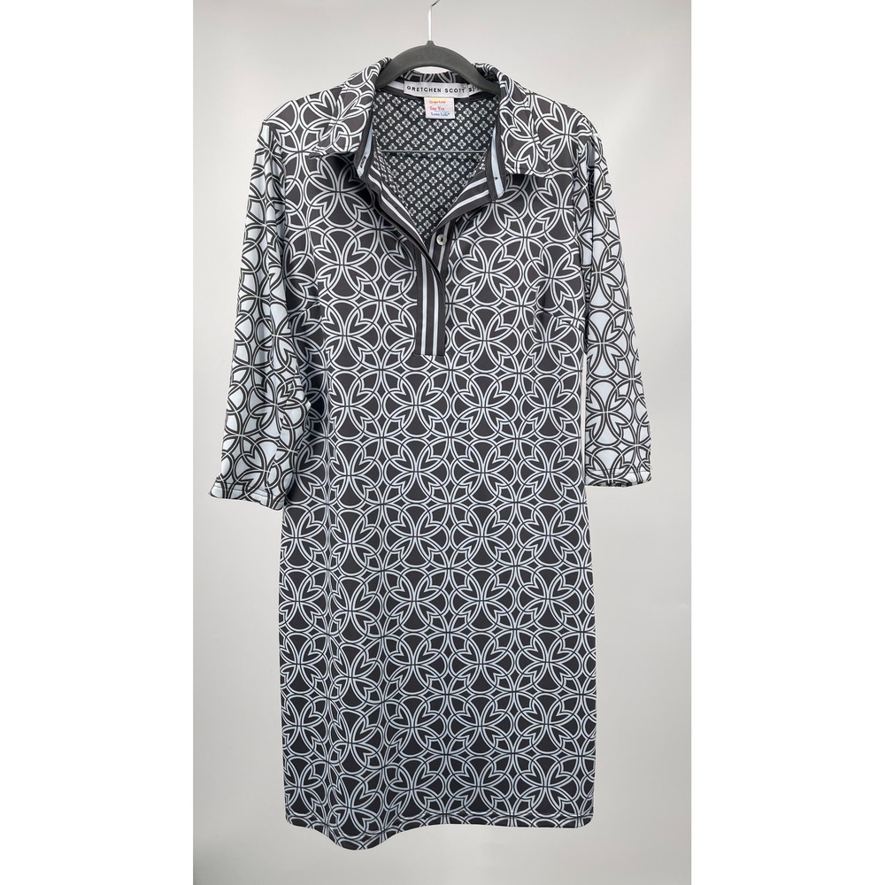 Gretchen Scott Dress Womens Medium M‎ Black White Geometric Trellis Jersey Shift
